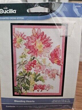 Bucilla Counted Cross Stitch Kit Bleeding Hearts Floral New Sealed 5x7